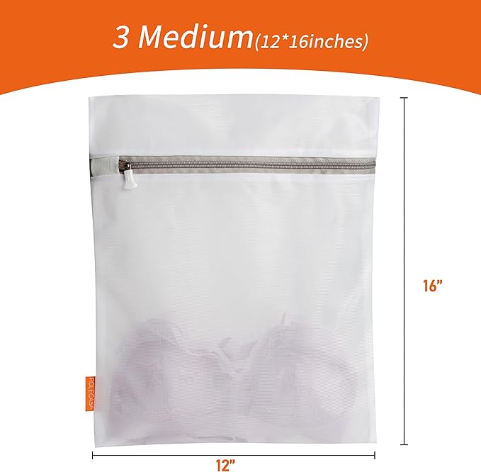 Polecasa 3Pcs 12 x 16 Inches Extra Durable Fine Mesh Laundry Bags with Sturdy Zipper for Delicates (3 Medium)