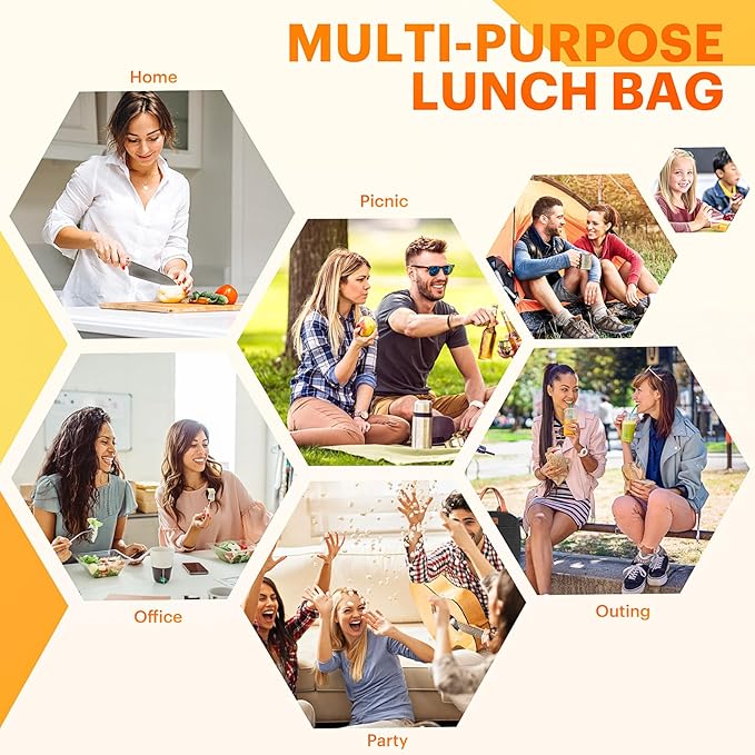 Lunch Bag for Women & Men Adult Insulated Lunch Box, Small Leakproof Cooler Food Lunch Containers Reusable High Capacity Lunch Tote Bags for Work, Travel, Outdoor (Black)