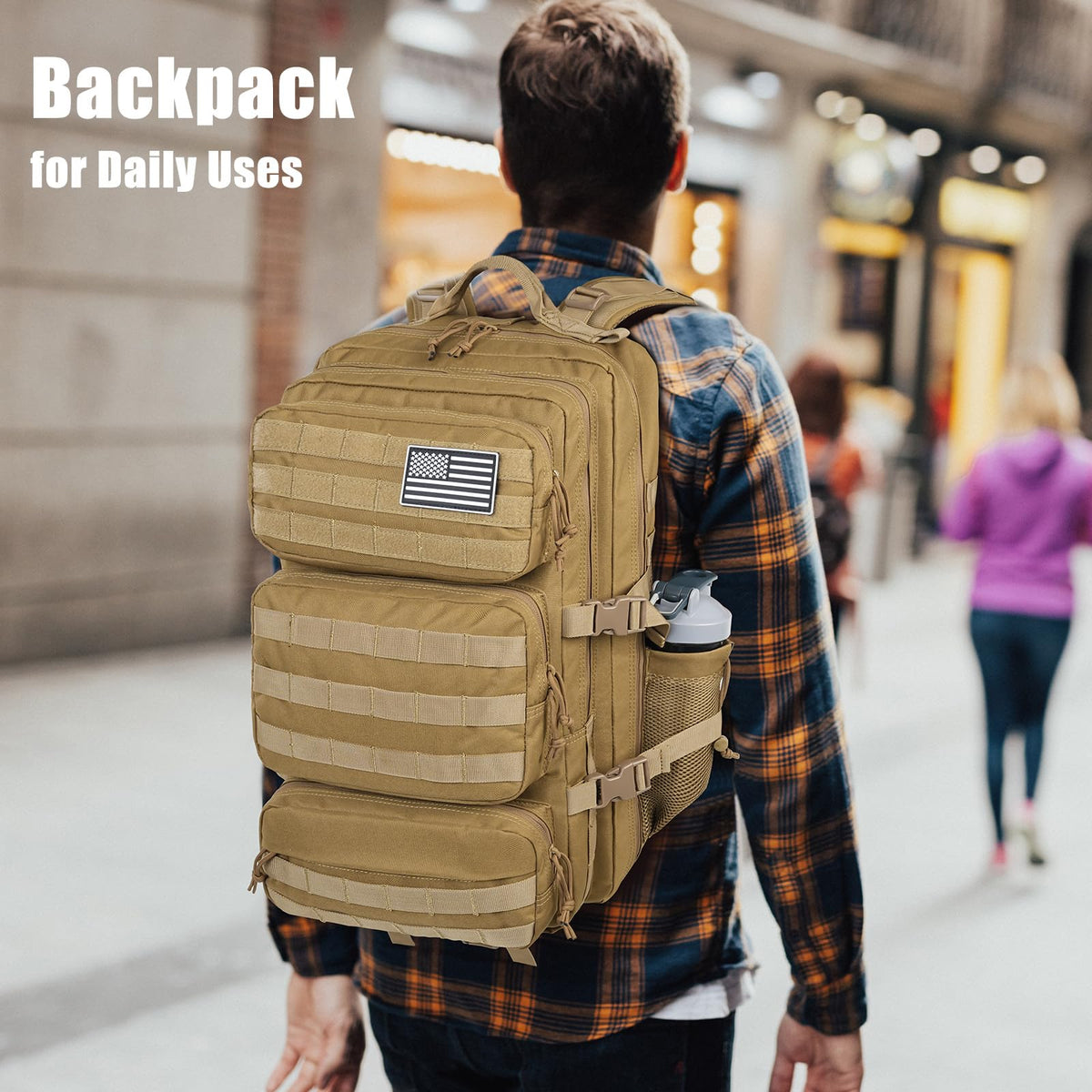 kookoomia Military Tactical Backpack 25L Day Backpack for Men Molle Army 3 Days Assault Pack Bug Out Bag Water Resistant and Heavy Duty Hiking Treeking Rucksack - Brown