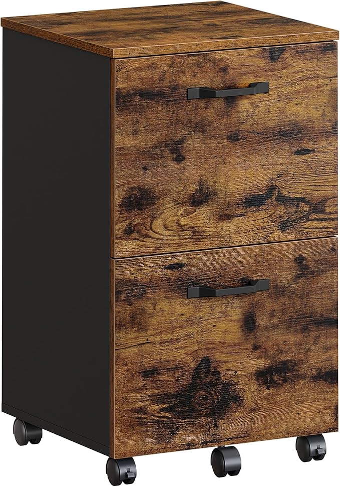 VASAGLE 2-Drawer File Cabinet, Small Rolling Filing Cabinet for Home Office, Printer Stand, for A4, Letter-Size Documents, 15.7 x 16.5 x 27.6 Inches, Rustic Brown and Ink Black UOFC040B01
