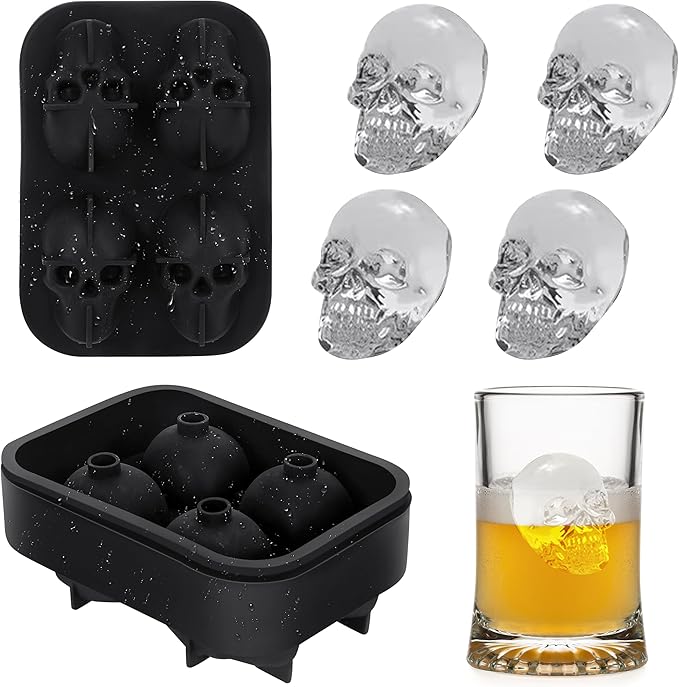 Attimal Ice Cube Tray Skull Shaped Silicone Ice Cube Molds Essential Bartender Accessory for Whiskey Cocktail Bourbon Lovers Eco Friendly Ice Cube Tray(2Pcs)