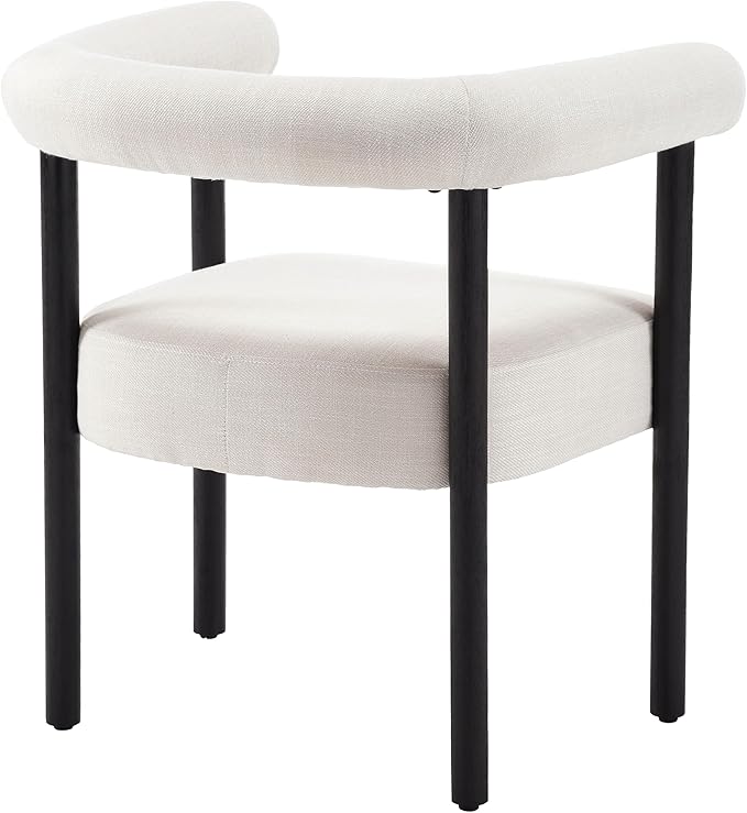 Beige Linen Dining Chairs Set of 2, Modern Upholstered Curved Backrest Kitchen Dining Room Chairs Accent Armchairs with Black Wood Legs, Beige Linen