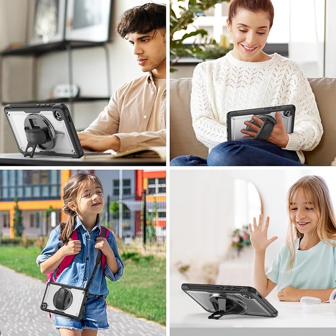 KAIJIAbox Case for Samsung Galaxy Tab A11+ Plus/Tab A9+ Plus 5G 11 Inch | 7 in 1 Protection: Screen Protector Pen Holder 360° Stand Hand Strap Shoulder Strap Drop-Proof Lightweight-Clear