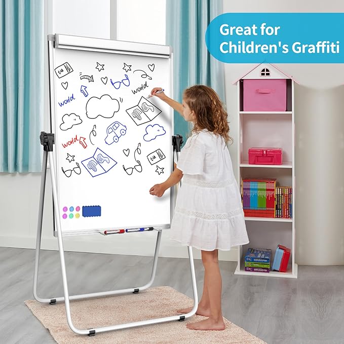 U-Stand Double Sided 40" x 28" Magnetic Dry Erase Easel, Height Adjustable & 360° Rotating Whiteboard with 1 Eraser, 6 Magnets and Paper Pads