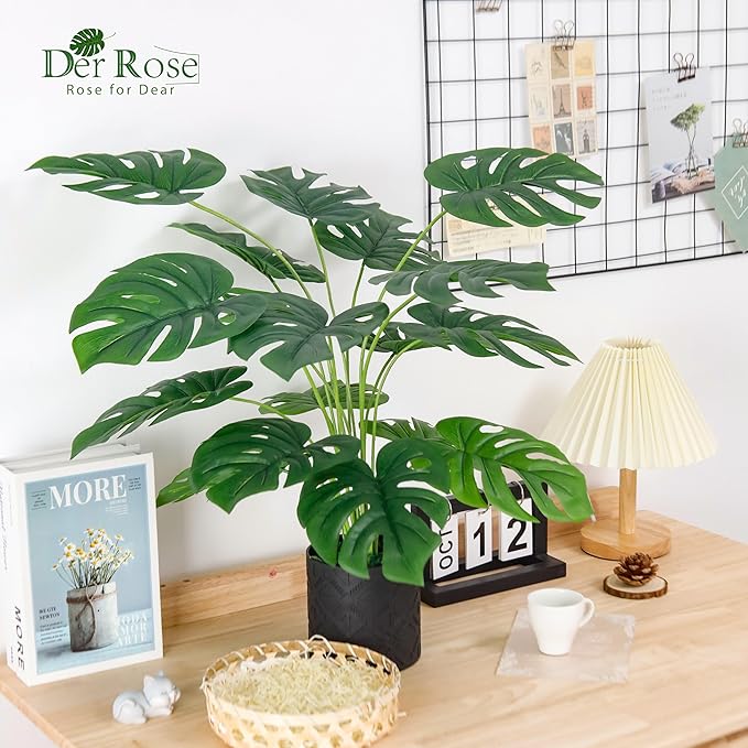 Der Rose 2 Pack 28'' Artificial Plants Indoor Large Fake Potted Plants Faux Monstera Plants Indoor Tall for Home Farmhouse Bedroom Living Room Decor