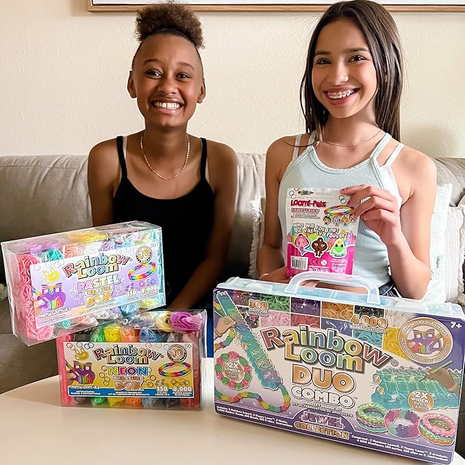 Rainbow Loom® Duo Combo with Jewel Rubber Bands Collection, Features 2 connectable to Make Longer and Wider Creations, an Organizer Case, Great Activity up to 4 People 7+