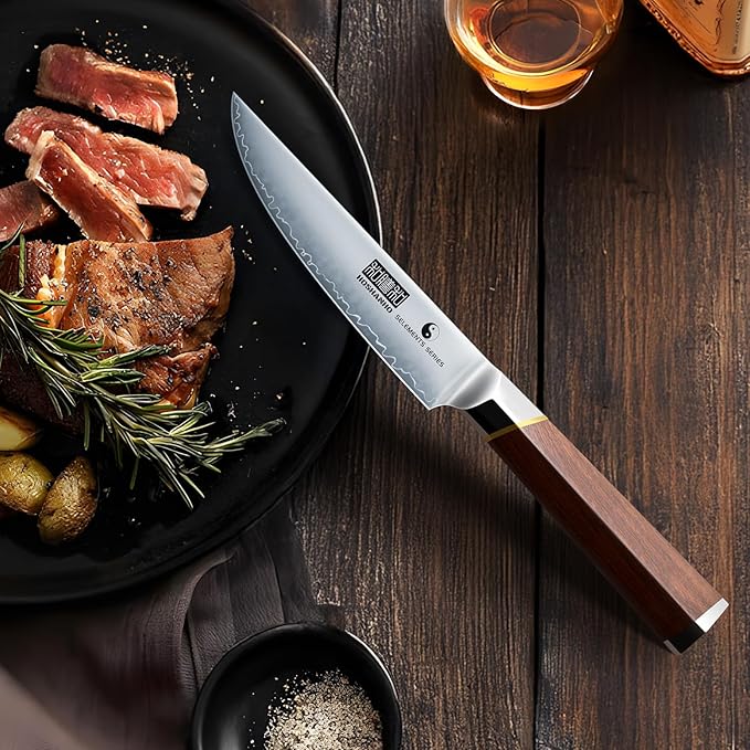 HOSHANHO Steak Knife Set of 6, Professional 4.5" Non Serrated Steak Knives