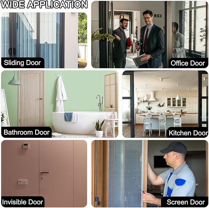 MECCANIXITY Punch-Free 1500g Automatic Sliding Screen Door Closer, Multifunctional Storm Sensor Door Closer with Steel Drawstring for Bedroom Storm Bathroom Study Room (White Pack of 4)