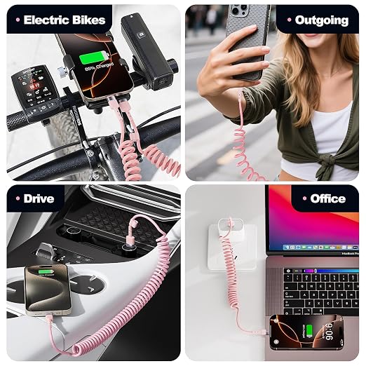 2Pack CarPlay USB A to USB C Coiled Charge Cable for iPhone 15Short Car/Uber Charging Cord Sync Data Retractable Charger for iPhone 15/16 Pro Max Samsung for Apple CarPlay & Android Auto-4Ft Pi
