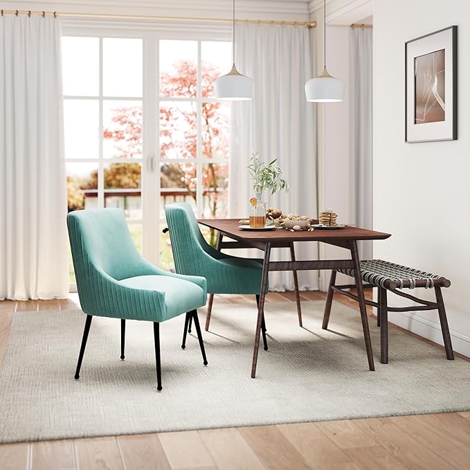 Velvet Dining Chairs Set of 8,Green Upholstered Living Room Chairs with Black Metal Legs, Modern Tufted Accent Chairs for Living Room, Study Room, Kitchen