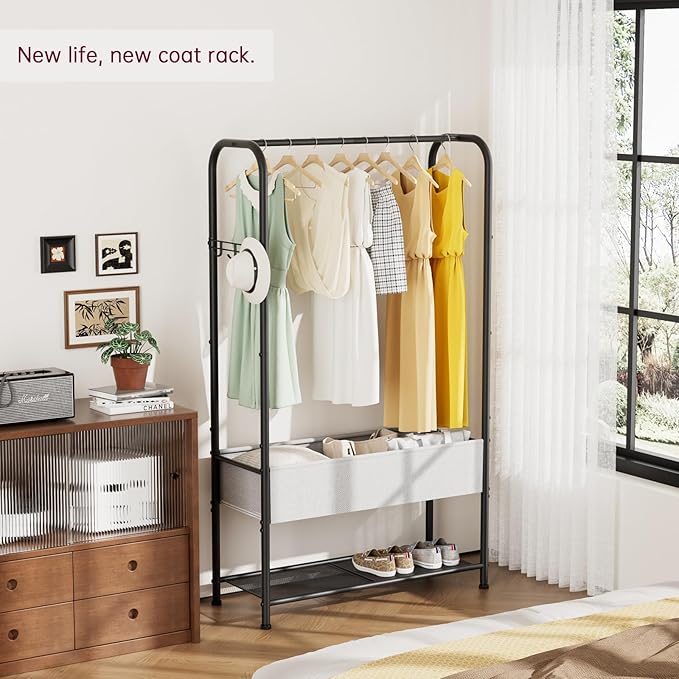 SINGAYE Clothes Garment Coat Rack Drying Clothing Racks Metal Freestanding for Hanging Clothes Portable Closet for Laundry Bedroom Black
