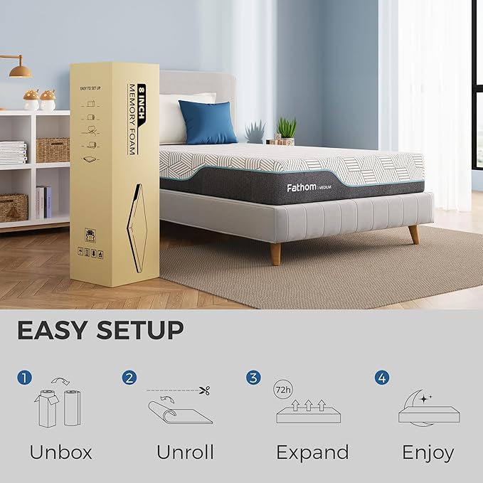 FATHOM Medium Twin XL Mattress 10 Inch Memory Foam Mattress Bed in a Box for Back Pain Relief and Cool Sleep with Gel Foam and Removeable Fiberglass Free Cover, CertiPUR-US Certified