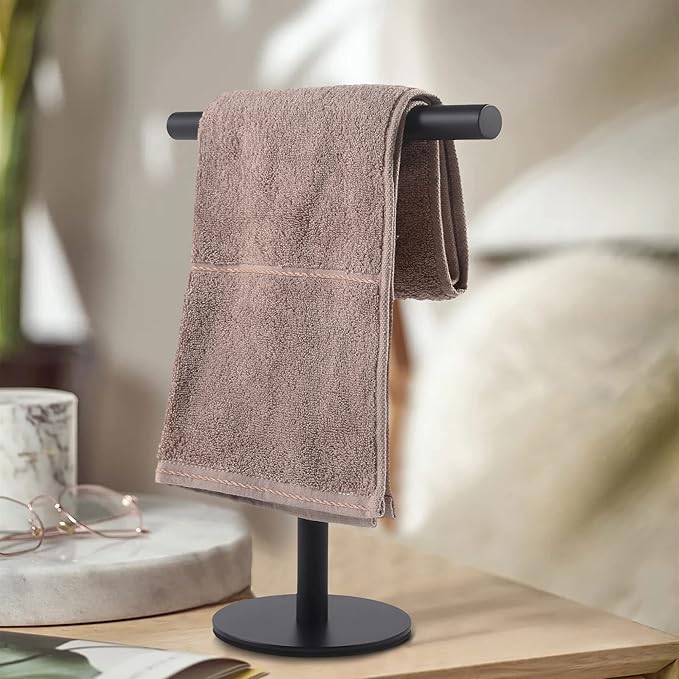 Bathroom Hand Towel Holder Stand,T-Shape Hand Towel Holder Stand SUS304 Stainless Steel Matte Black for Bathroom,Kitchen or Vanity Countertop