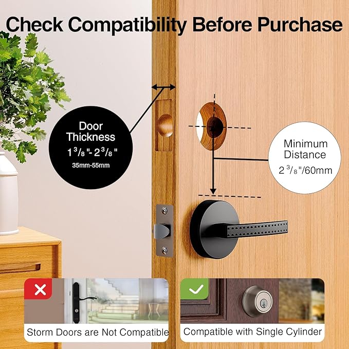 GHome Smart 3 in 1 Door Lock with Fingerprint,WiFi,Keyless Entry Smart Deadbolt, 2K HD Camera, 2.4GHz, App Remote Control, Smart Door Knob with Doorbell