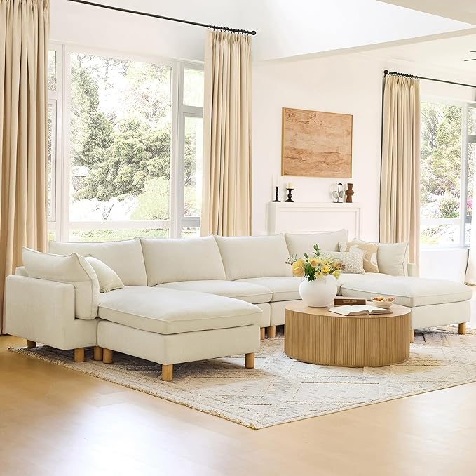 CHITA 92" Super Large Sectional Couches for Living Room, Modular Cloud Couch Sectional Sofa, Premium Fabric Couches, Down Filled, High Density Foam, Chenille in Cream, 2 Seater Loveseat
