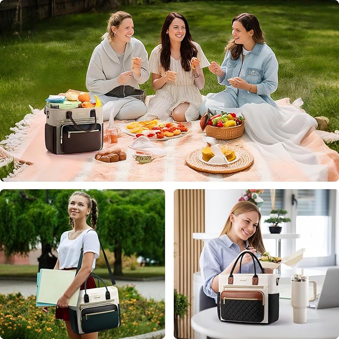LOVEVOOK Insulated Lunch Bag Women,Wide Opening Adult Lunch Box Women,Leakproof Cooler Bag for Work Picnic Beach Family College,Lunch Teacher Tote Bag with Adjustable Shoulder Strap and Cup Holder