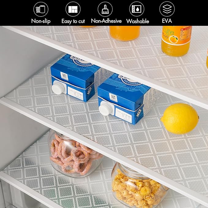 Cooyes Shelf Liners for Kitchen Cabinets – Non Adhesive Drawer and Cabinet Liner, Waterproof and Oil-Proof Kitchen Cupboard Shelf Paper EVA Material Fridge Liner for Refrigerator – Modern Pattern
