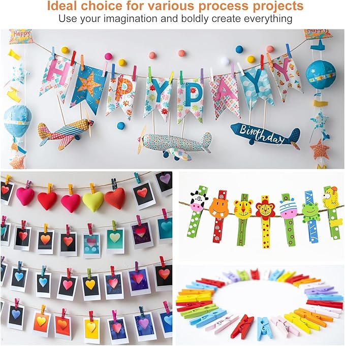 Colored Clothes pins 12 Color, Colorful ClothesPins Wooden Clips for Photos Pictures Decorative Crafts, Decoration clothespins Clothing Hanging clothespins 2.9inch 100PCS (Rainbow Colors)