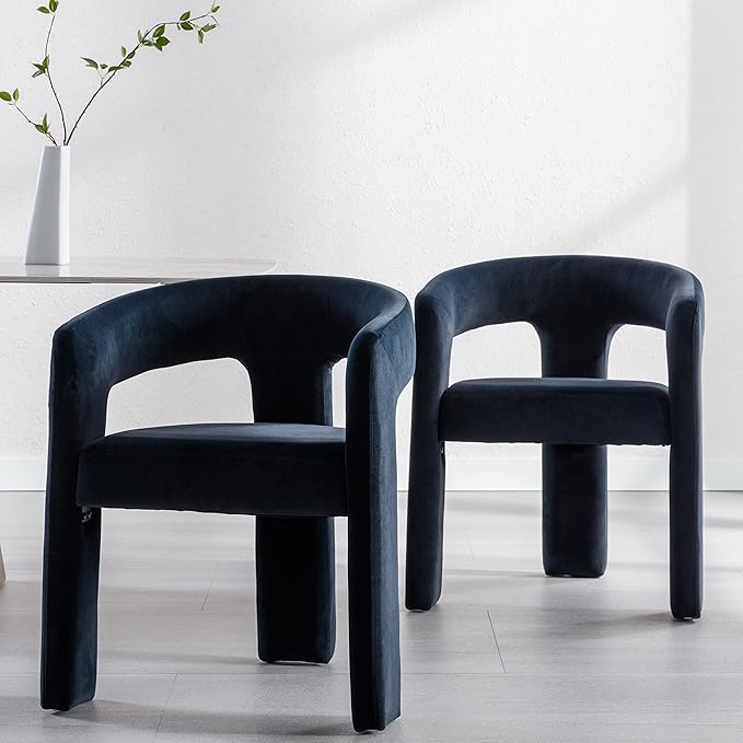 Modern Barrel Dining Chair, Velvet Upholstered Accent Side Chair with Arms Comfy Makeup Vanity Chair, Dining Living Room Kitchen Chair, Black