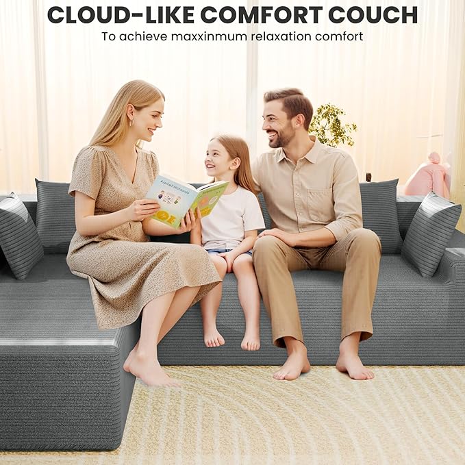 LEVELEVE 107" Cloud Sectional Couch with Deep Seat,Modern Modular Sofa with L-Shape Chaise,No Assembly Required, Upholstered Couches for Living Room Bedroom(Light Gery,Left Facing Chaise)