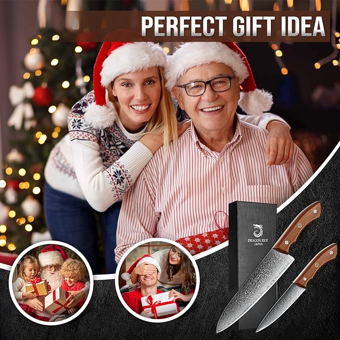 DRAGON RIOT 2-Piece Damascus Kitchen Knife Set, VG10 Steel, Full Tang