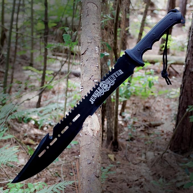 Black Legion Jungle Hunter Machete with Sheath | 25" Tactical Survival Machete Knife | Heavy Duty Sawback Blade for Yard Work & Gardening | Full Tang Stainless Steel | Outdoor & Camping Tool