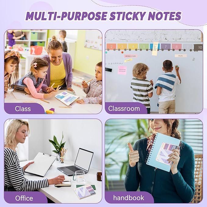 2Pcs Multi-Functional Sticky Note Combination Notebook, 220 Stickers +60 Inner Pages. Suitable for Office and Study Supplies (Purple)