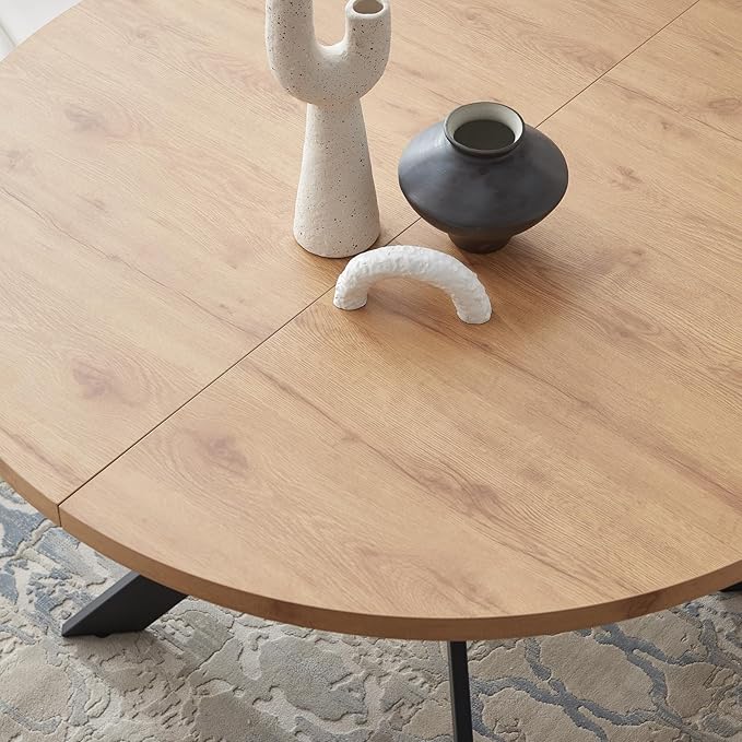 46.4" Round Dining Table Set, Mid Century Modern Round Dining Table for 4-6 Person, w/Steel Legs, Coffee Table for Kitchen Dining Room, Office, Save Space