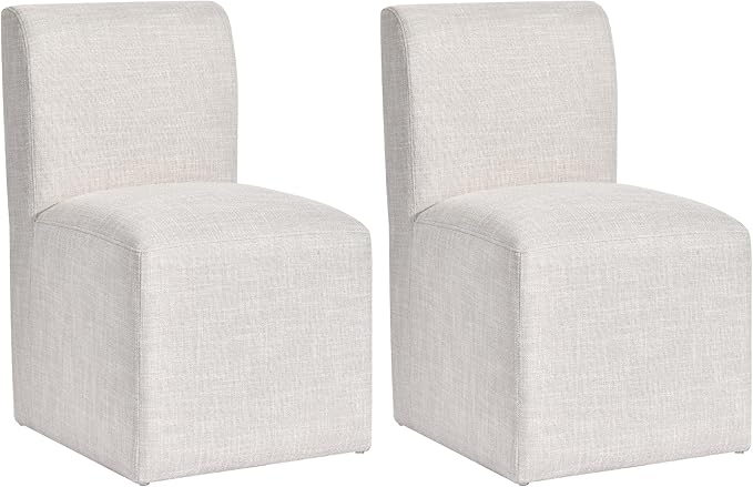 DUHOME Upholstered Dining Chair with Casters Set of 2,Armless Modern Rolling Linen Dining Chairs with Wheels for Dining Room Bedroom Reading Room Living Room