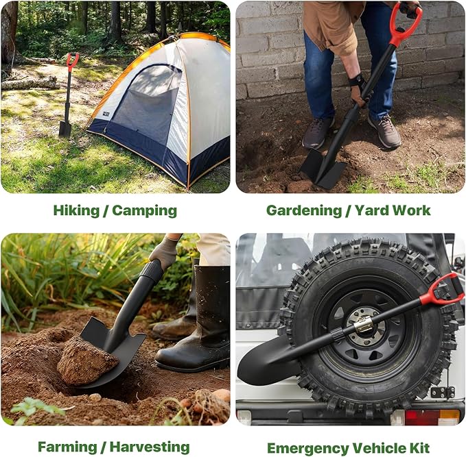 Shovel, Shovels for Digging, 33" Garden Shovel Heavy Duty with Ergonomic D-Grip, Small Spade Shovel for Camping, Edging, Off-Road, Metal Portable Mini Shovel with Fiberglass Shaft, Lightweight