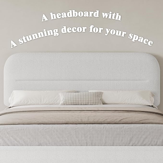 HOMBCK Queen Size Boucle Bed Frame, Upholstered Bed Frame Queen Size with Headboard, Soft Cloud Bed with Thickened Footboard, Rounded Corners, No Box Spring Needed, Easy Assembly, White