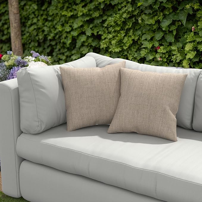 Covers & All Sunbrella Outdoor Throw Pillows, Pack of 2 Water Resistant & UV Fade Resistant Premium Square Throw Pillows (Inserts with Covers) for Indoor & Outdoor Use,16" x 16" Cast Ash