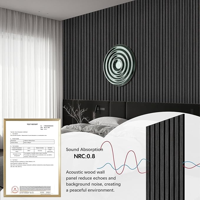 ARMURO Wood Panels for Wall - 2 Pack Black Panels for Wall Decor - Black Oak Wood Veneer Sound Absorbing Panel - Black Wall Panels 12.6" W x 94.5" L