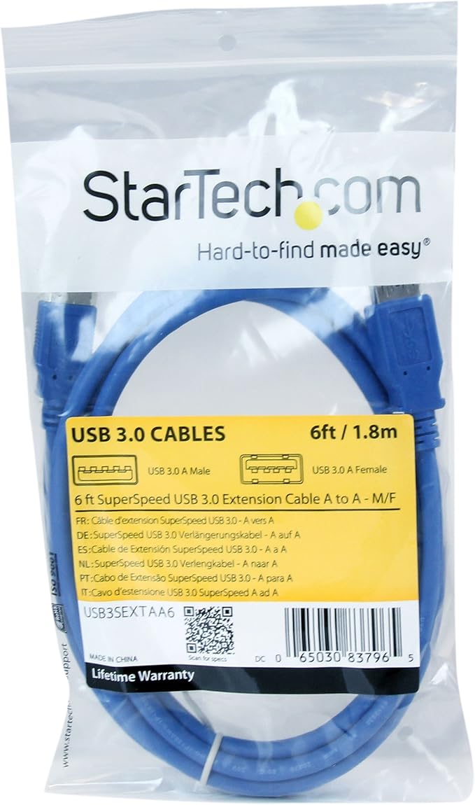 StarTech.com 6 ft SuperSpeed USB 3.0 Extension Cable A to A - M/F - 2m USB 3 Extension Cable (USB3SEXTAA6),Blue