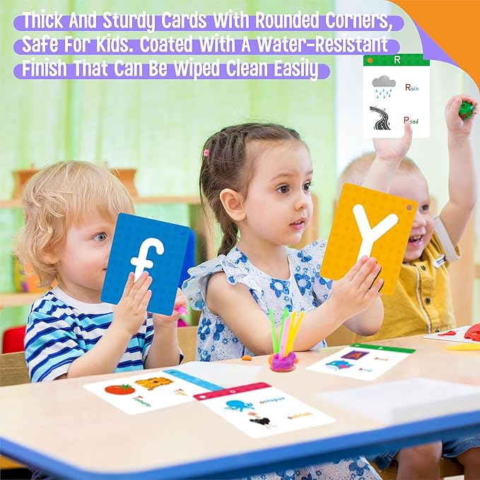 Alphabet Flash Cards, 52 Lowercase & Uppercase Letter Cards Jumbo Size Letter Sounds Flashcards Letter Recognition Learning for Kids, Toddlers, Classroom, Preschool, Kindergarten