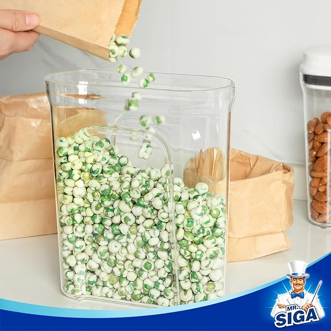 MR.SIGA Airtight Cereal Dispenser Set, Storage Containers for Dry Goods, Nuts, Beans, Snacks, BPA Free, 1.6 L / 1.69 Qt, Medium, Clear, 2 Pack