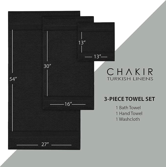 Chakir Turkish Linens | Hotel & Spa Quality 100% Cotton Premium Turkish Towels | Soft & Absorbent (Personalized 3-Piece Towel Set, Black)