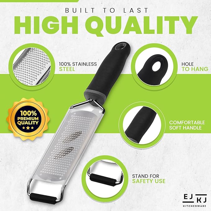 Stainless Steel Ultra Fine Cheese Grater Great for Hard Cheeses, Chocolate, Nutmeg, and Lemon Zest - EJKJ Kitchenware
