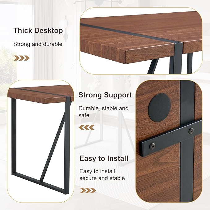 Dining Table Chairs Set for 6, Modern Rectangular Dining Room Table Set PU Leather Upholstered Dining Chairs 55" Dinner Table Set for Kitchen, Dining Room (Brown1, 55 inch Table + 6 Chairs)