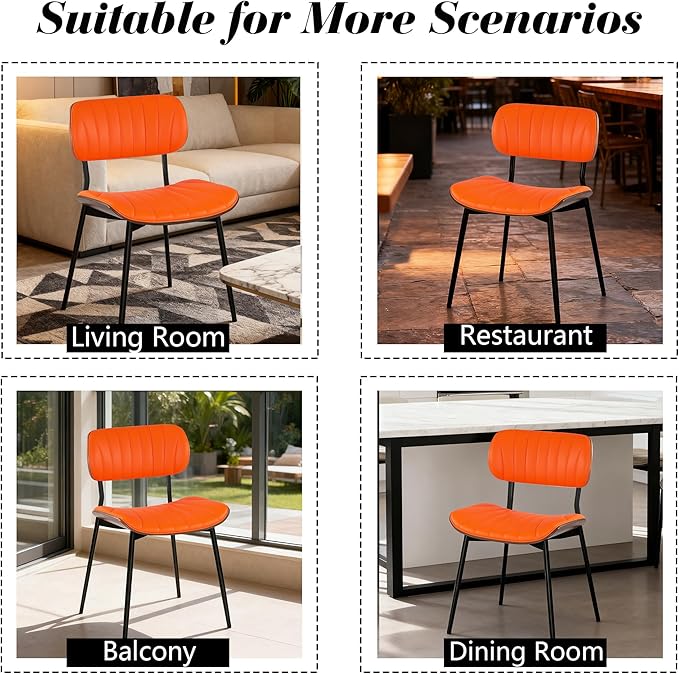 Modern PU Leather Dining Room Chairs Set of 4, Upholstered Kitchen Chairs with Walnut Bentwood Back and Metal Legs Adjustable Feet for Kitchen Dining Room(Orange)
