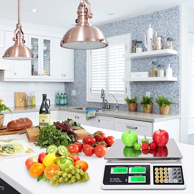 YIFOR Price Computing Scale 88lb/40kg LCD Digital Commercial Price Scale with Stainless Steel Platform,Produce Scale & Food Scale for Farmers Market, Retail Outlets, Meat Shop (Flat Plate)
