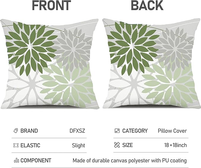 DFXSZ Outdoor Throw Pillow Covers 16x16 Inch Set of 2 Waterproof Spring Summer Geometric Elegant White Green Outdoor Pillow Covers for Patio Funiture Garden Couch 158D16