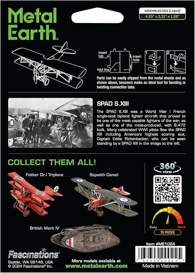 Metal Earth SPAD S.XIII 3D Biplane Metal Model Kit Fascinations