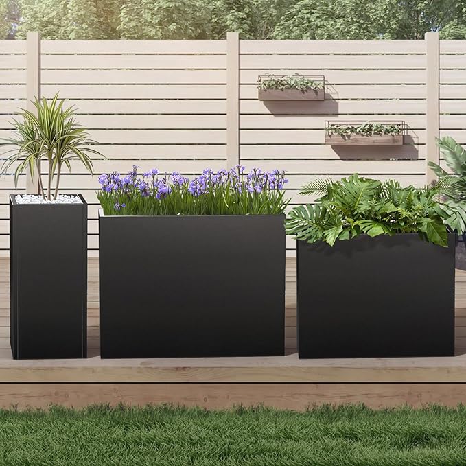 Metal Planter Box, Outdoor Heavy Duty Metal Garden Planter Spliced Flower Pot with Partitions, All-Weather Use with Drainage Holes for Patio/Porch-30 x 24" x 12"