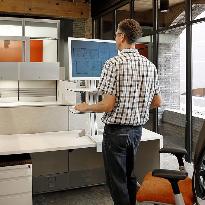 Ergotron – WorkFit-S LD Single Monitor Standing Desk Converter, Sit-Stand Workstation for Tabletops – 6 to 16 lbs, White