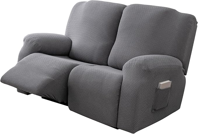 Genina Recliner Loveseat Covers, Stretch Reclining Sofa Covers, 2 Seater Couch Cushion Stripe Jacquard Recliner Slipcovers - Furniture Protector Covers for Pet Kid (Dark Gray)