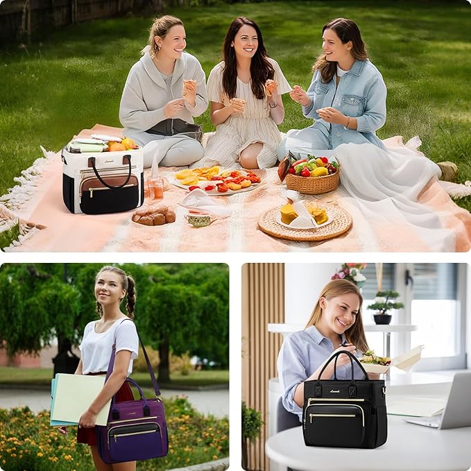 LOVEVOOK Insulated Lunch Bag Women,Wide Opening Adult Lunch Box Women,Leakproof Cooler Bag for Work Picnic Beach Family College,Lunch Teacher Tote Bag with Adjustable Shoulder Strap and Cup Holder