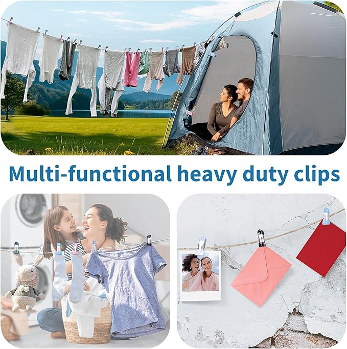 Clothes Pins Heavy Duty Out Door 50 Pack,Chip Clips 2.17 Inch, Bag Clips, Clothespins,Chip Clips Bag Clips Food Clips for Laundry, Bag Clips for Food Clips for Hanging Stainless Steel(Colored)