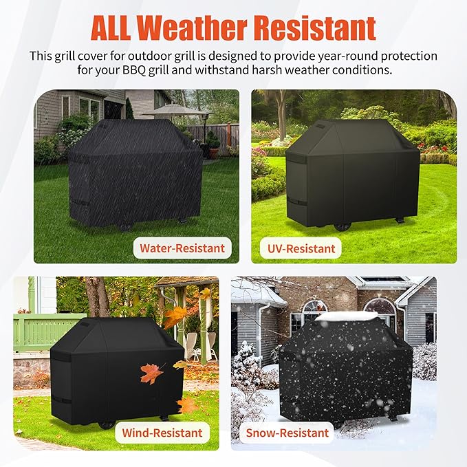 iCOVER Grill Cover 65 inch, BBQ Grill Cover for Outdoor Grill, 600D Heavy Duty Waterproof BBQ Cover, Anti-UV and Rip-Proof Barbecue Cover, Gas Grill Cover for Weber, Char-Broil, Nexgrill, etc