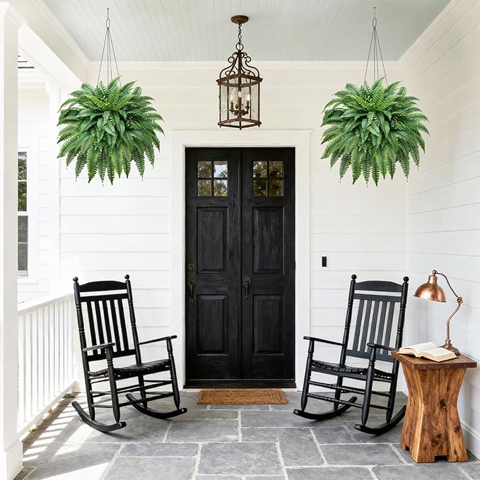 ALAGIRLS UV-Resistant Fake Boston Fern Bush with 128 Branches, 51" Large Faux Ferns for Outdoors, Artificial Fern Plants for Front Door Office & Living Room Decor(Pot is not Included)